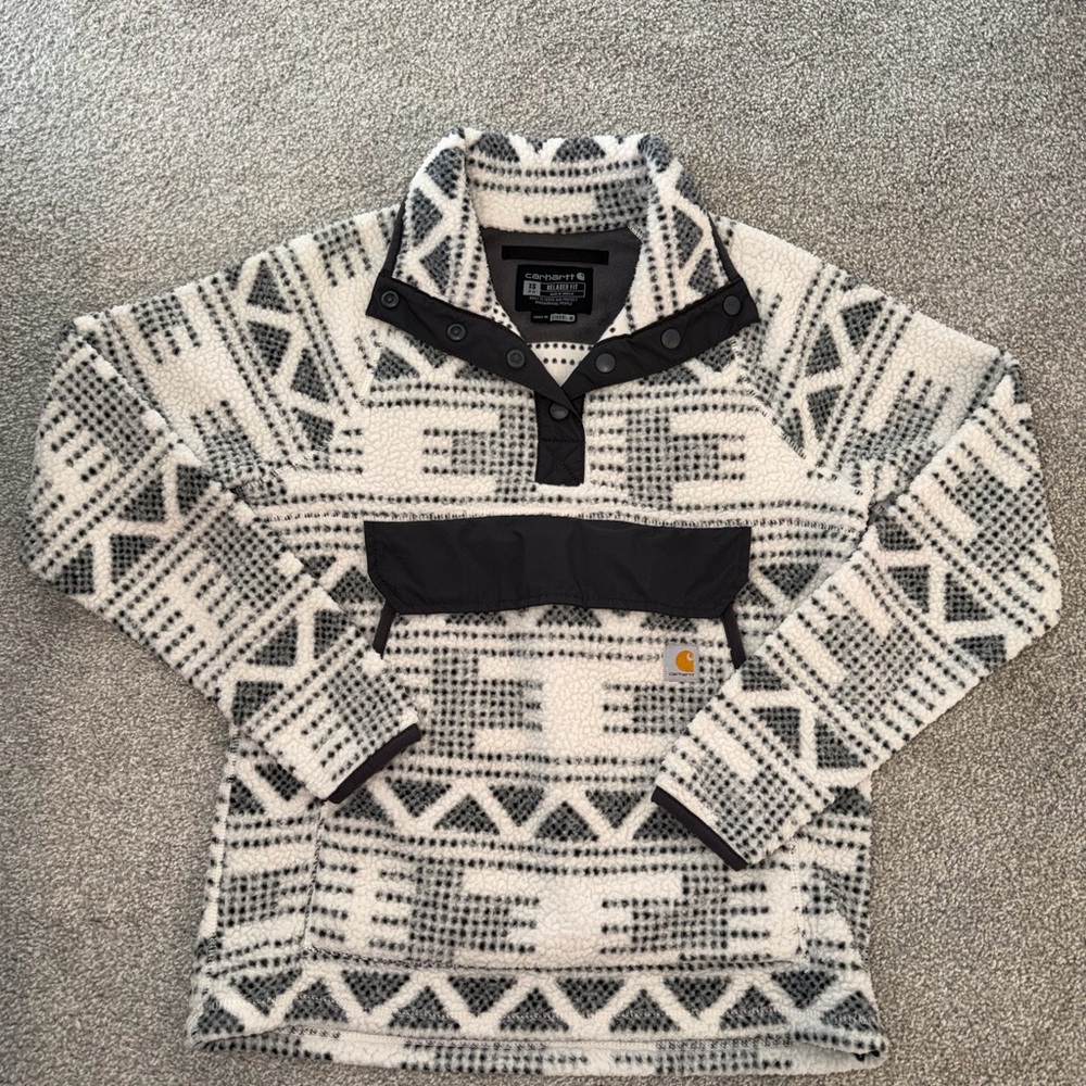 Carhartt Grey and White Geometric Fleece Pullover